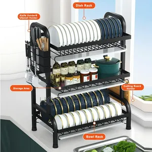 3 Layers Stainless-steel Dish Rack (Not Assembled) - Black