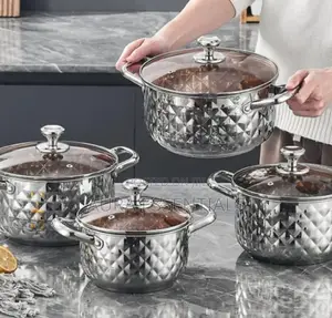 Stainless Steel Diamond Pattern Cookware Set With Lids
