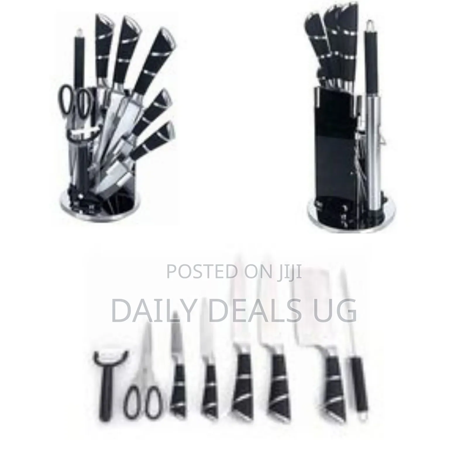 9 PCS Kitchen Knife Set With 360° Rotating Acrylic Stand, Black