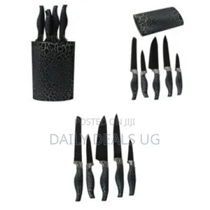 6 Piece Non Stick Knife Set on a Wooden Stand-Black