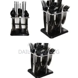 24pcs Cutlery (Forks,Spoons Knieves) With a Stand - Black