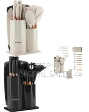 Haus Roland 19 Pieces Knife Set for Kitchen, Includes Tongs, Spoon