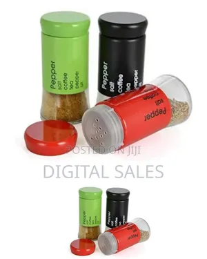 3 Pc Steel and Glass Pepper and Salt Shaker Set-Black,Red,
