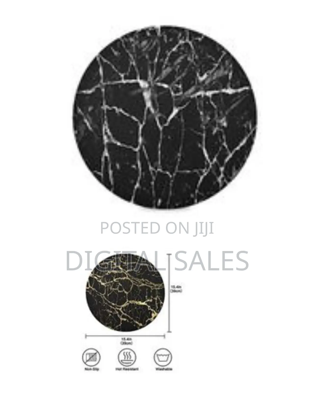 2 Sided 6pc Marble Design Round Placemats Dining Table Mats