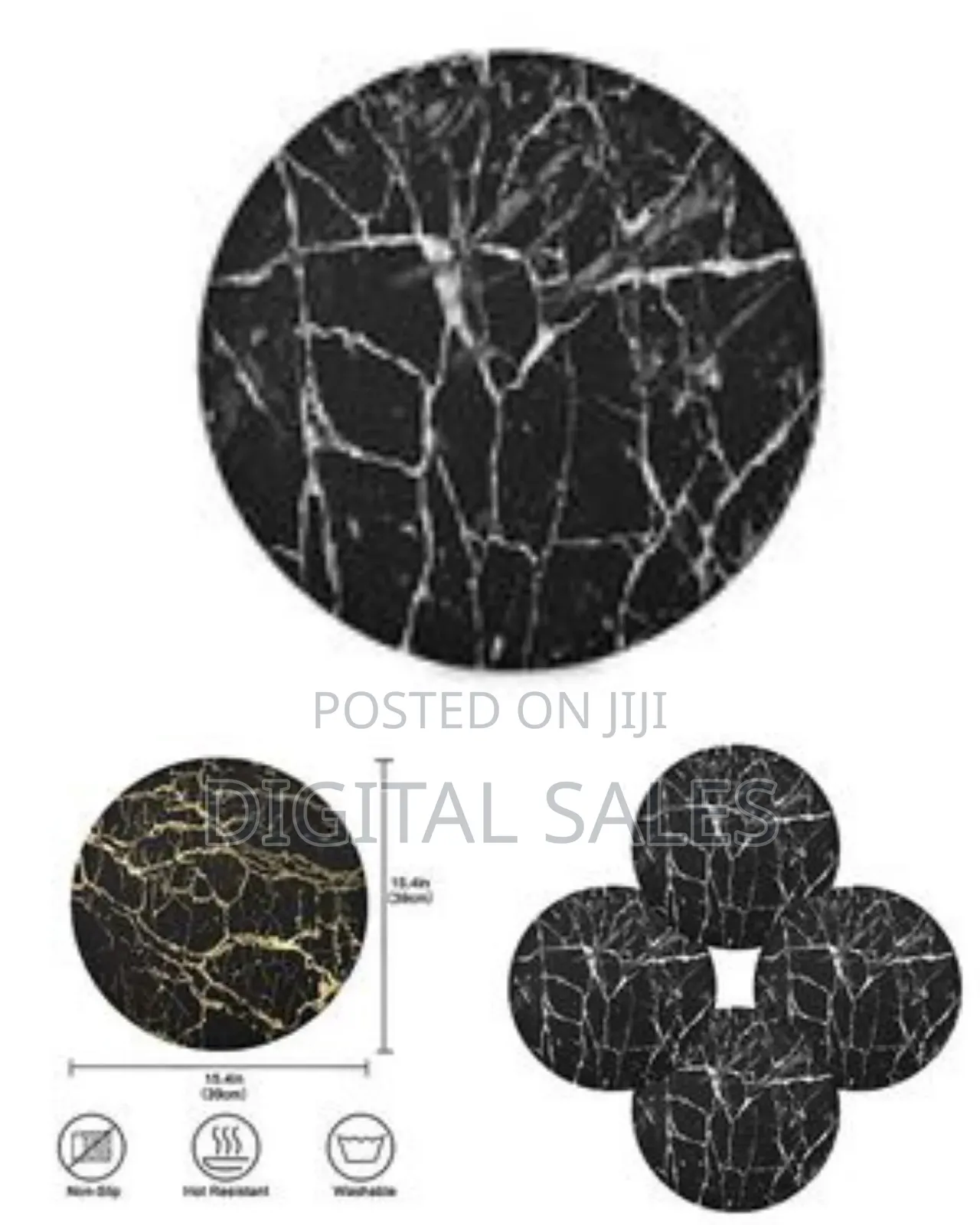 2 Sided 6pc Marble Design Round Placemats Dining Table Mats