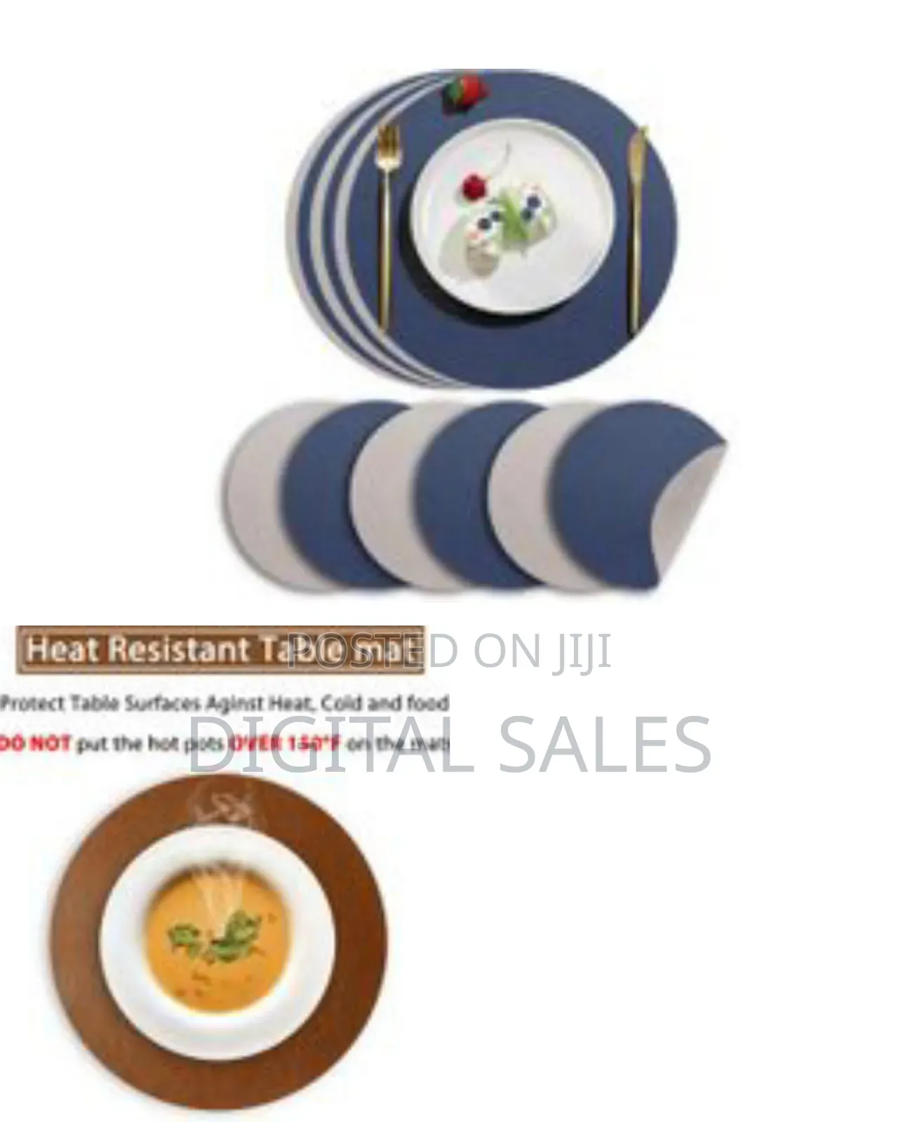 6pack Faux Leather Placemats Set, Round Pu Dinning Table Mats, Wipeabl