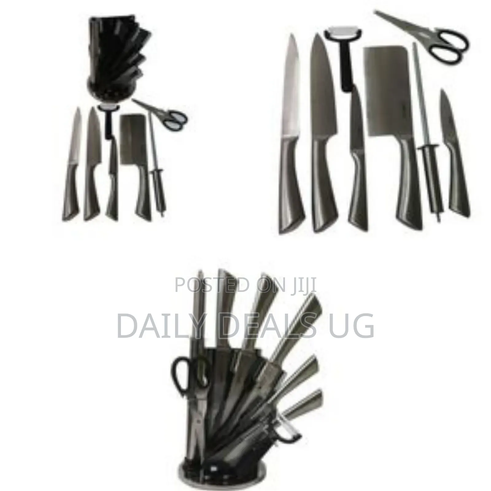 7 Piece Kitchen Knife Set on a Rotating Plate Stand - Silver