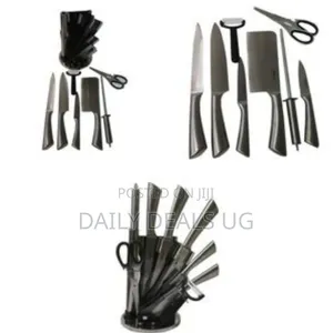 7 Piece Kitchen Knife Set on a Rotating Plate Stand - Silver