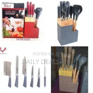Bass 11 Piece Stainless Steel Modern Knife Set on Bamboo Block Stand
