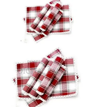 6 Piece of Cotton Linen Placemats, Checked Plaid Decorative Table Mats