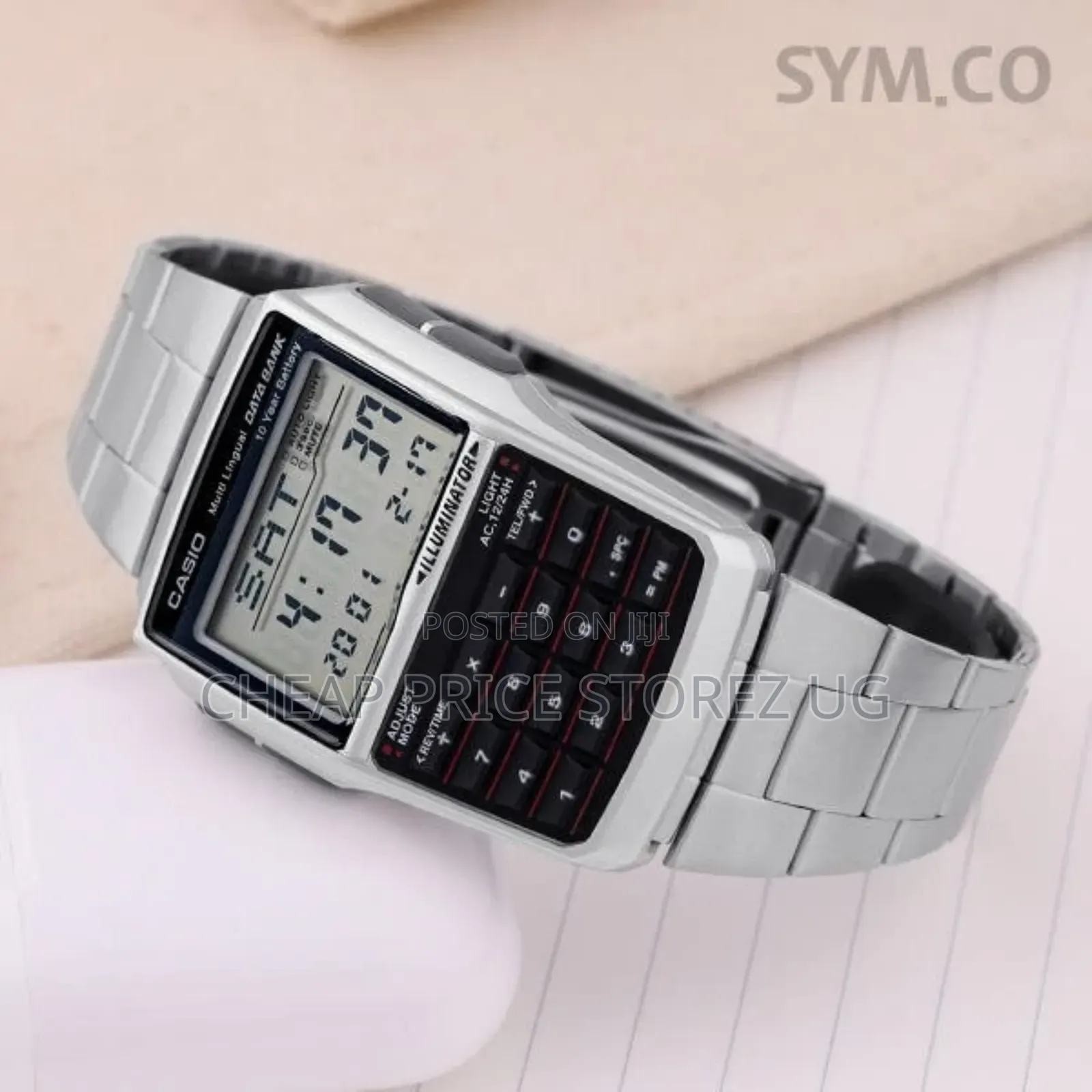 DBC-32d 1a Casio Data Bank Square Digital Calculator Mens Metal Watch