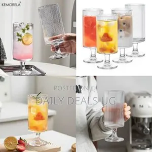 Set of 6 Ribbed Glasses All Purpose Water Goblet Cups 500ml Drinking