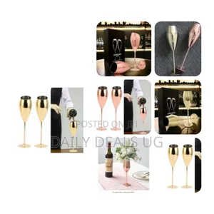 Ironable Stainless Steel Champagne Glasses, Pack of 2 Champagne Flutes