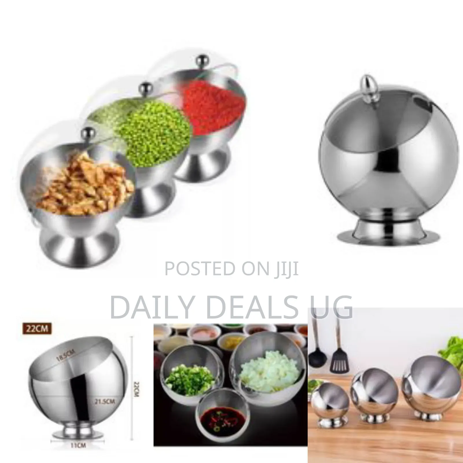 3 Pc Seasoning Serving Bowl With Lids Sugar Salt Storage Container