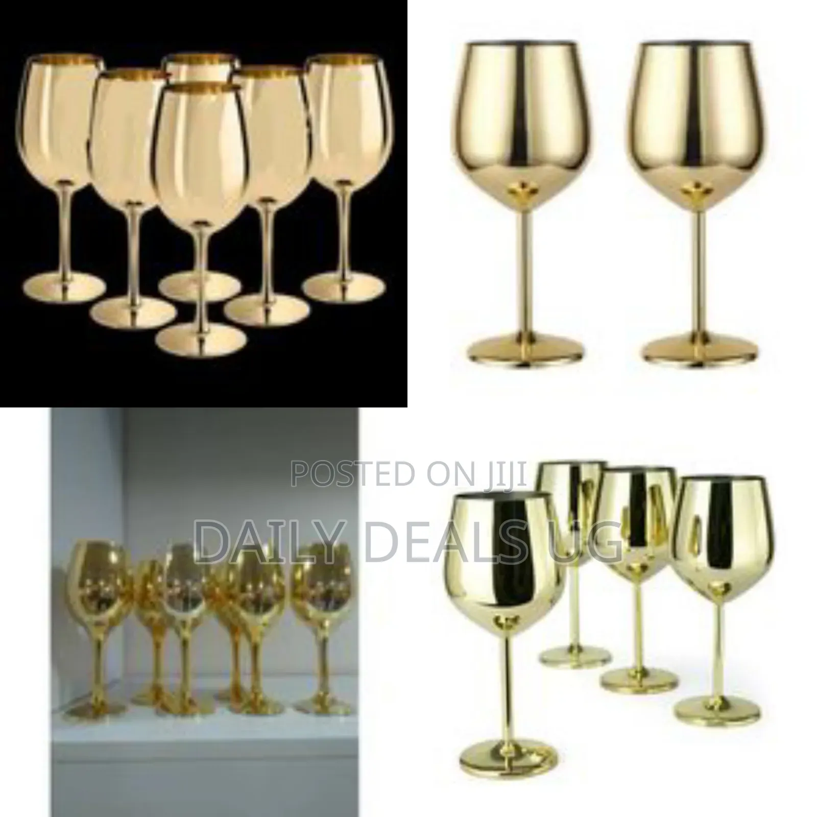 6 Pc, 18.5oz Juice Champagne Stem Wine Glasses Decorative - Gold
