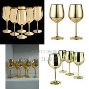 6 Pc, 18.5oz Juice Champagne Stem Wine Glasses Decorative - Gold