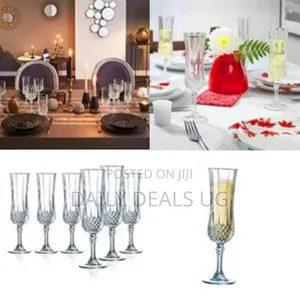 6 Pieces of Diamond Champaign Flute Wine Glasses- Clear