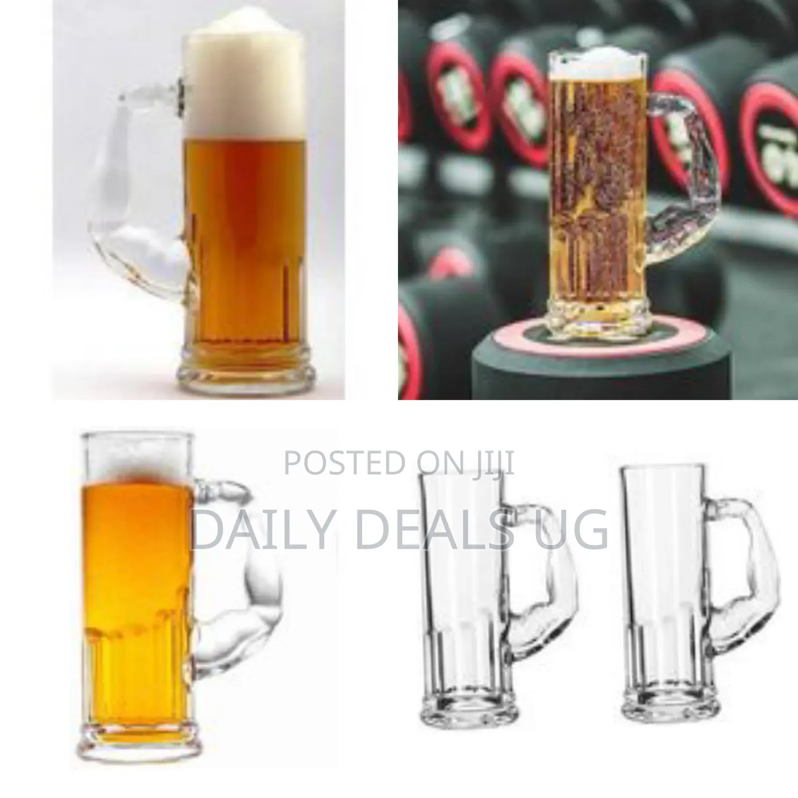 Large Glass Muscle Beer Mug Solid Heavy Base Clear Drinking Glass