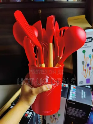 12 Piece Silicone Kitchen Serving Spoons Set Red
