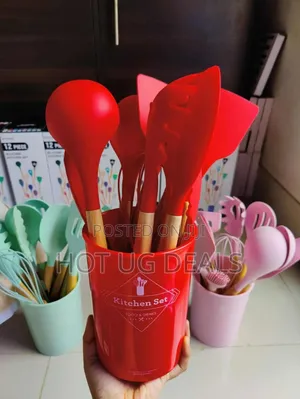 12 Piece Silicone Kitchen Serving Spoons Set Red