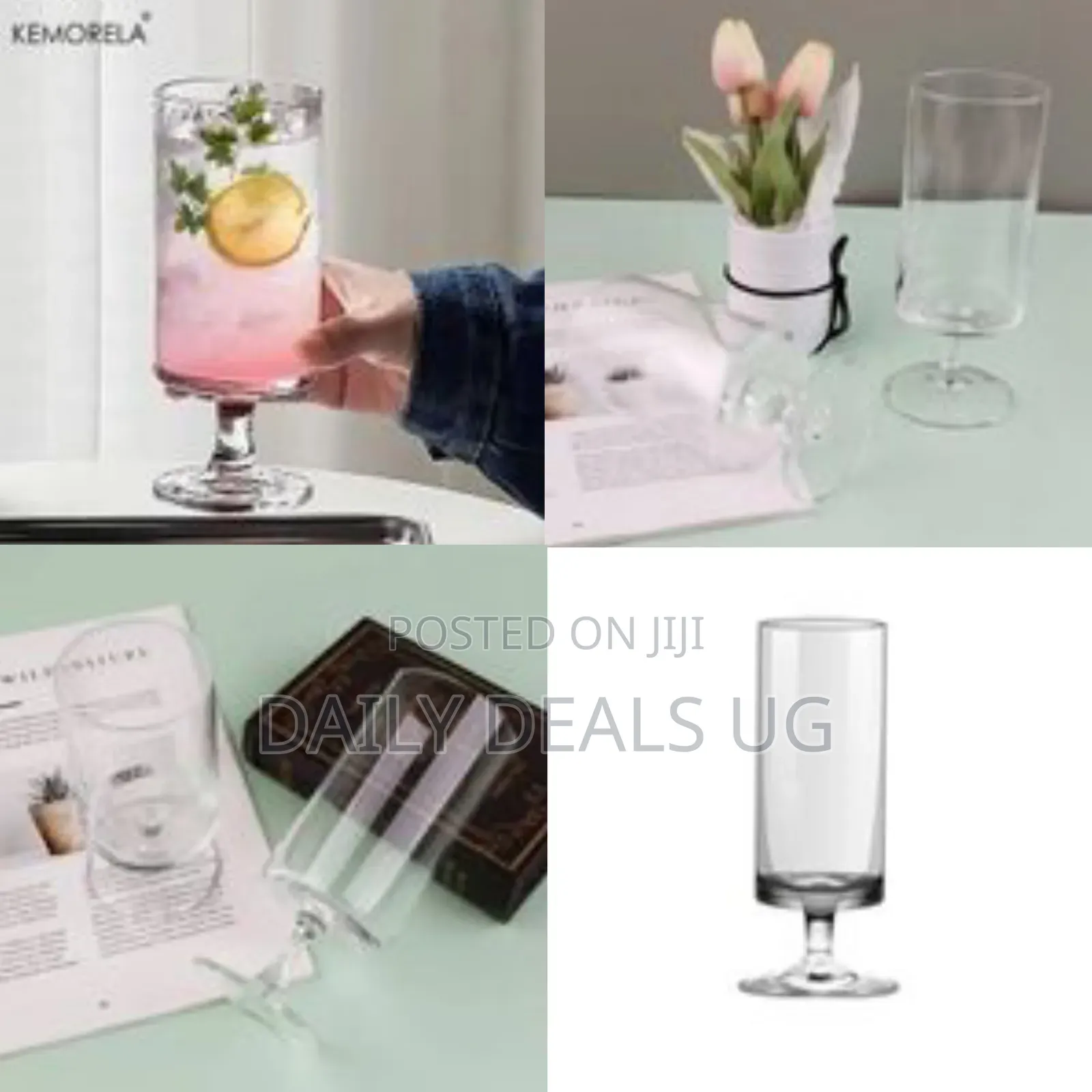 Set of 6 Plain Footed Glasses All Purpose Water Goblet Cups 500ml