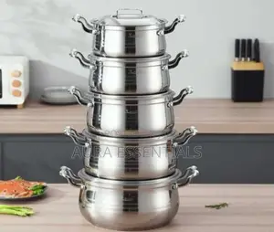 10 Pc 16,18, 20,22,24cm Stainless Steel Saucepans Cooking Pots- Silver