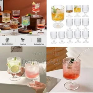 Set of 6 Ribbed Glasses All Purpose Water Goblet Cups 250ml Drinking