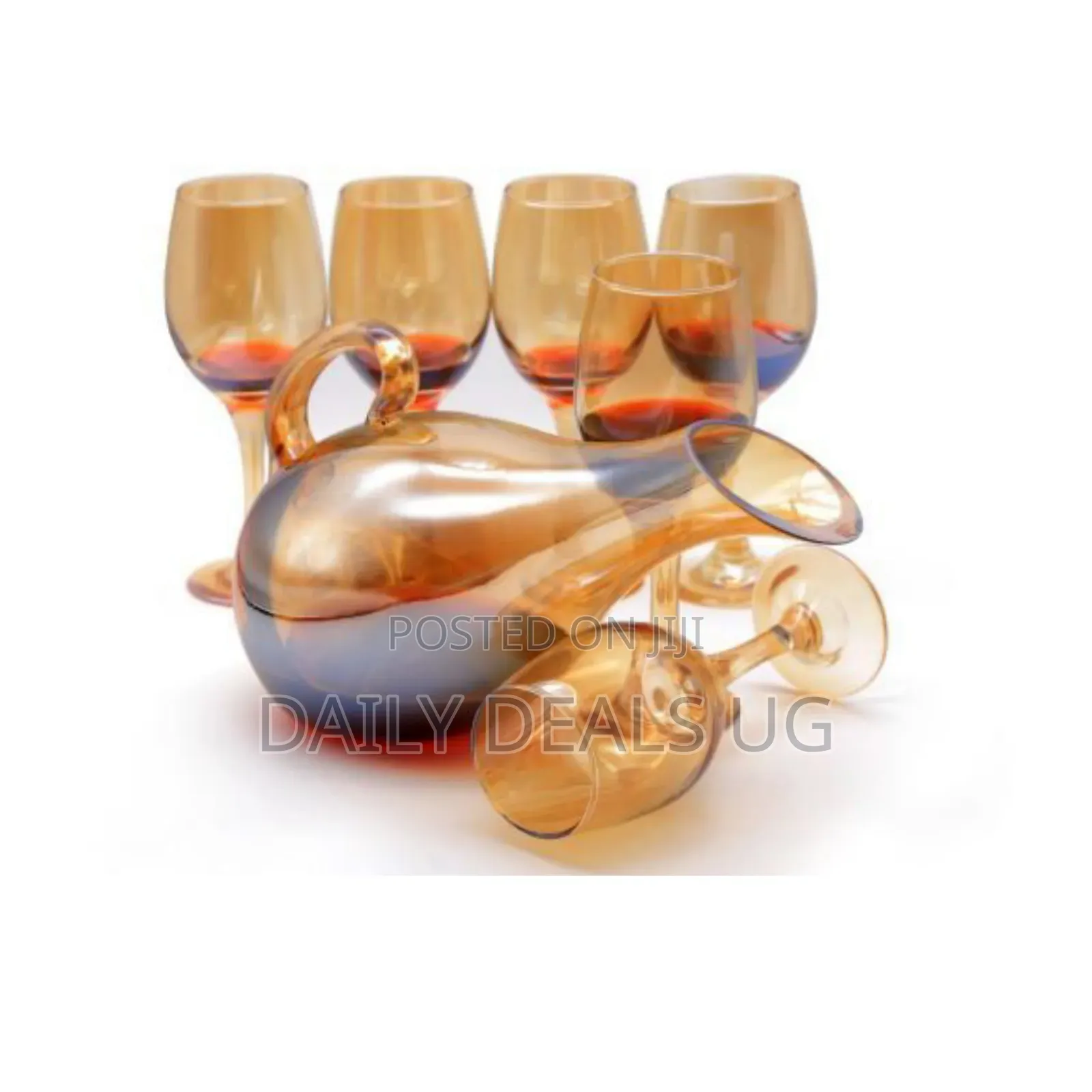 6 Piece Goblet Wine Glasses and 1piece Wine Decanter - Gold