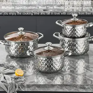 Stainless Steel Diamond Pattern Cookware Set With Lids