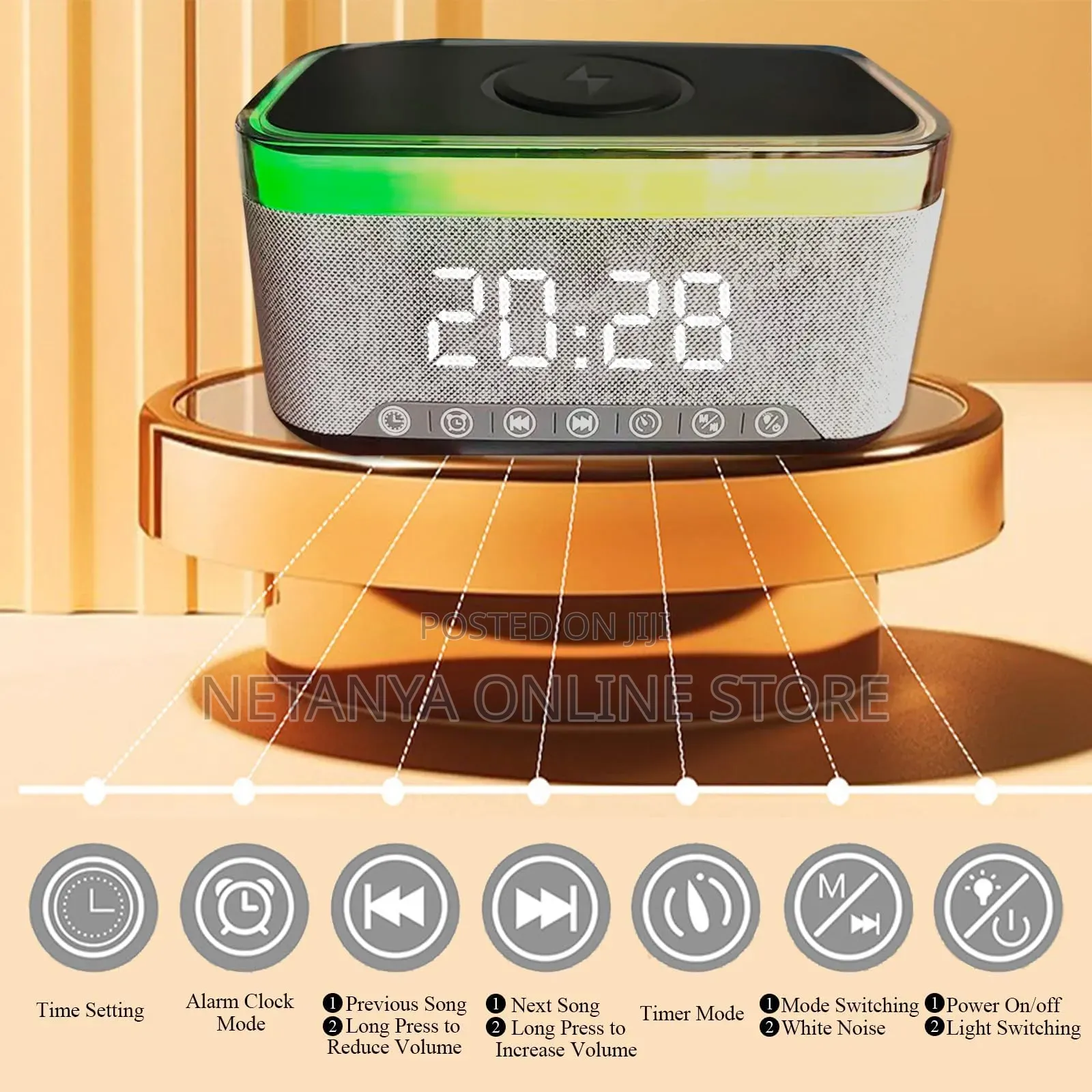 Bluetooth Wireless Charging Speaker With Digital Clock