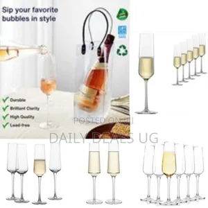 6pc Long Stem Champagne Flutes Crystal Clear and Seamless Tower
