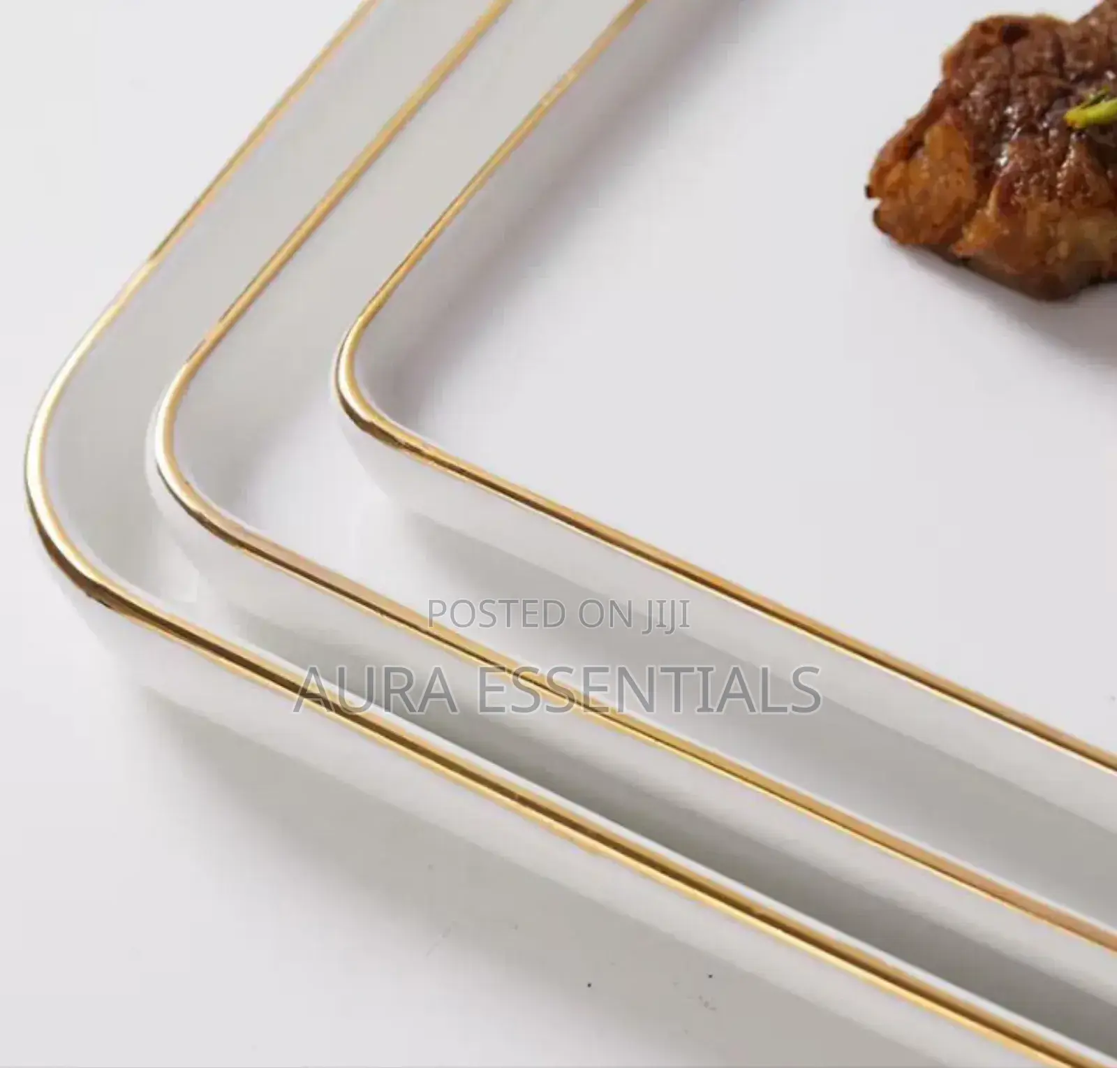 3pcs European-style White Square Plates With A Golden Rim