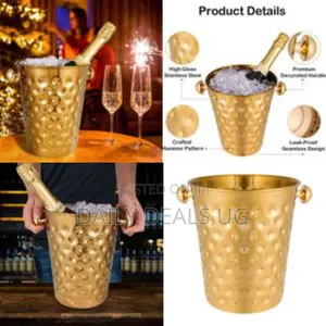 Fashionable and Creative Ice Bucket Stainless Steel Golden Hammered