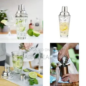Outset Glass Glass Cocktail Shaker Printed With Drink Recipes, 12ounce
