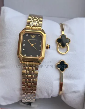Black Face Women's Original Emporio Armani Gold Strapped Wrist Watch