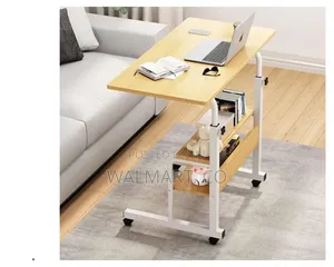 Adjustable Laptop Table With Storage Shelves and Rollers