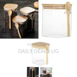 3pc Square Airtight Storage Pantry Food Glass Jars Bamboo Clamp Lids