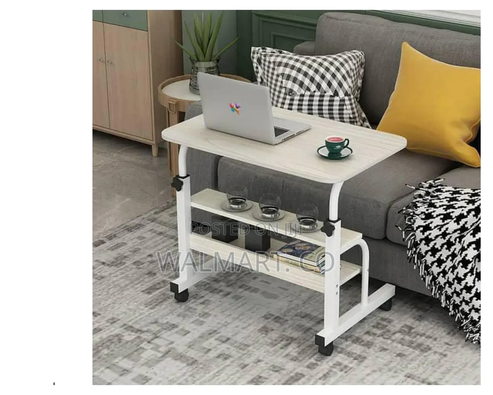 Adjustable Laptop Table With Storage Shelves and Rollers