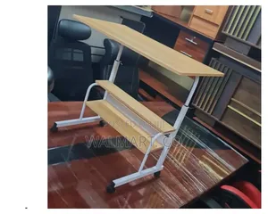 Adjustable Laptop Table With Storage Shelves and Rollers