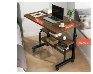 Adjustable Laptop Table With Storage Shelves and Rollers