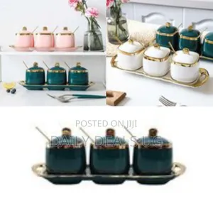 3 Piece Sugar Bowl, Coffee,Tea Canister Storage Containers-Multicolors