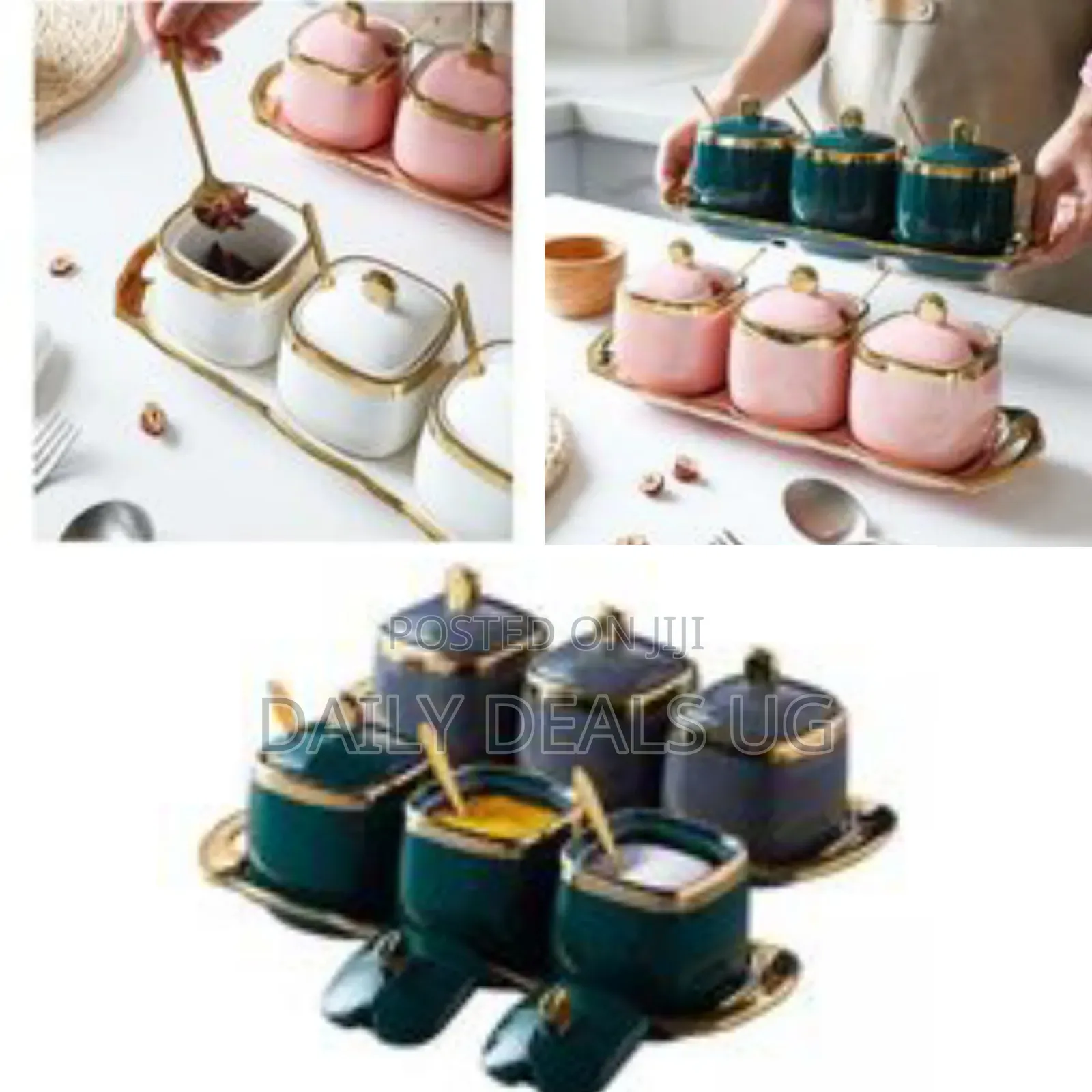 3 Piece Sugar Bowl, Coffee,Tea Canister Storage Containers-Multicolors
