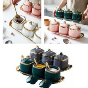 3 Piece Sugar Bowl, Coffee,Tea Canister Storage Containers-Multicolors