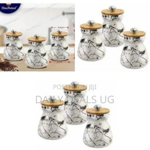 3 Pc Ceramic Sugar Bowl Coffee Tea Canister Storage Containers
