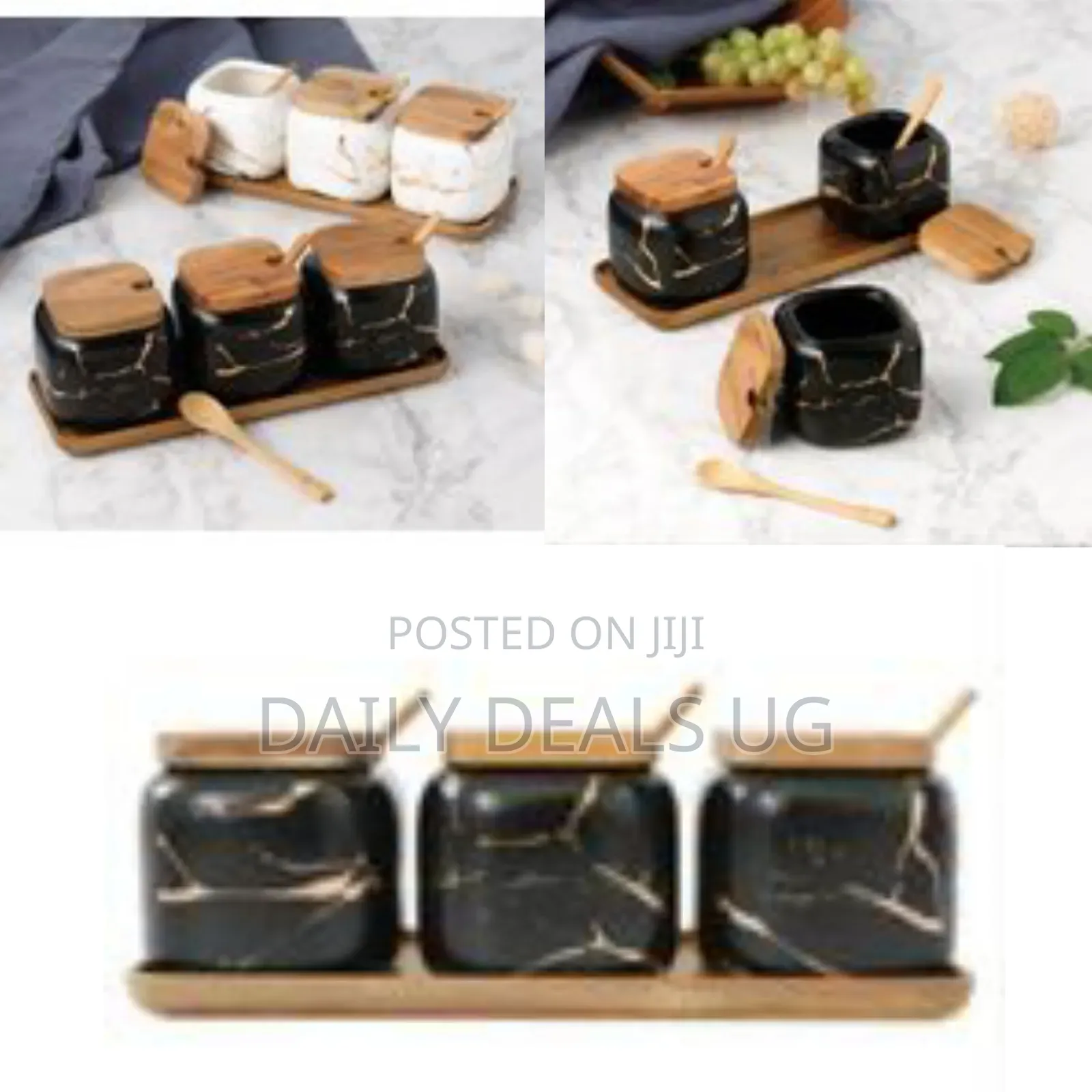 Spice Jars Set Marble Seasoning Box 3pcs Condiment Pots for Salt,Sugar
