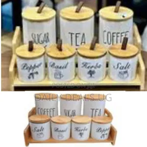 7piece Ceramic Sugar Bowl Coffee Tea Kitchen Boxes Canister Spice Food
