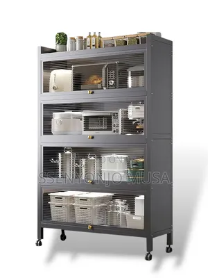 4-tier Kitchen Baker’S Rack With Flip Door Cabinet, 80cm Stand Storage