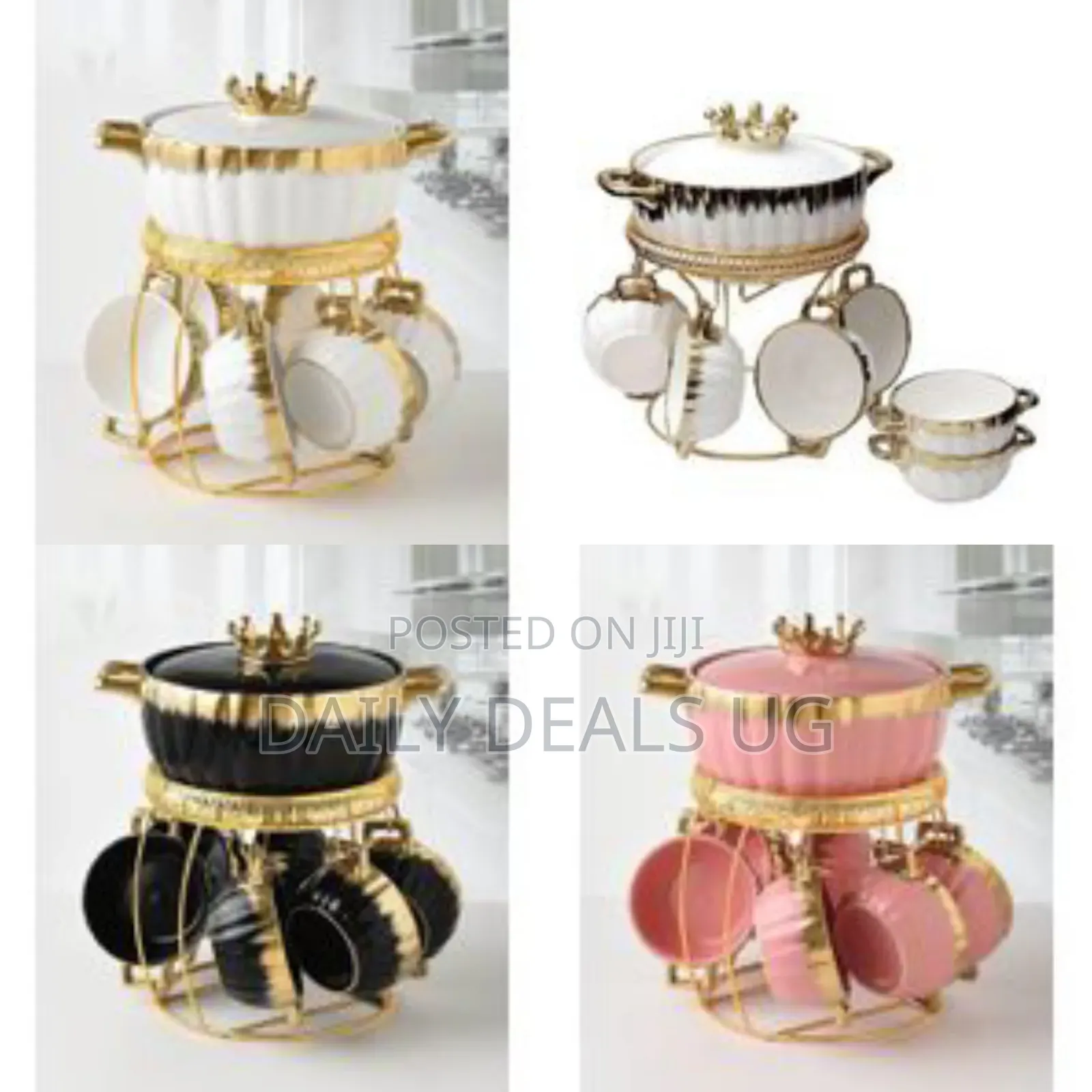Fancy Ceramic Soup Tureen Bowl Gift Set With 6 Soup Bowls/Cups