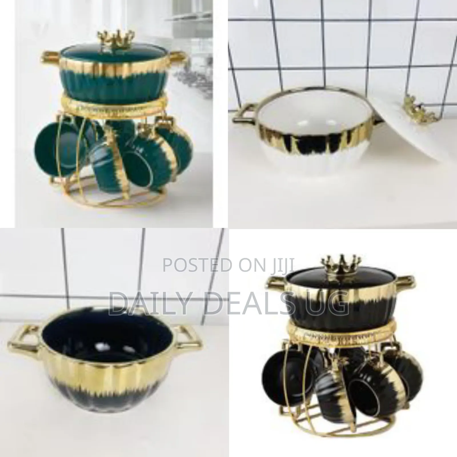 Fancy Ceramic Soup Tureen Bowl Gift Set With 6 Soup Bowls/Cups