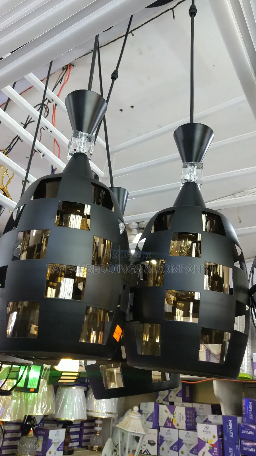Straight Line Cutting Hanging Light–Crystal Accent With Black Bell